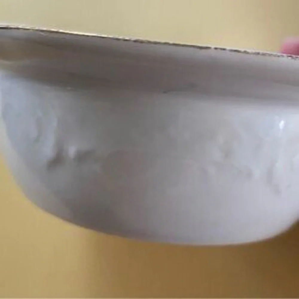 Porcelain Floral Serving Bowl in White with Pink Roses